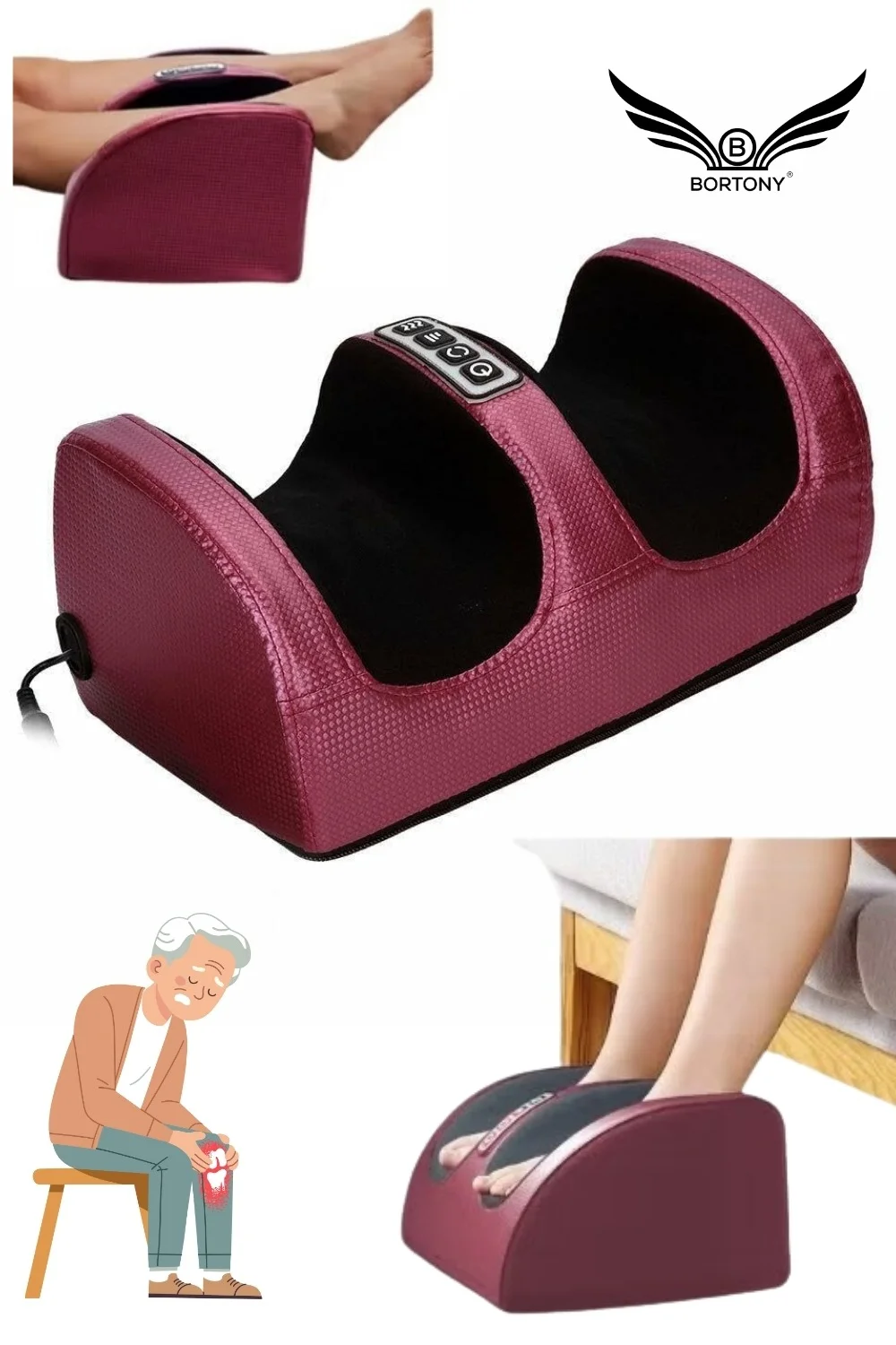 BORTONY Electric Foot Massager with Deep Kneading Function (Black, 35 cm x 30 cm) etnsw