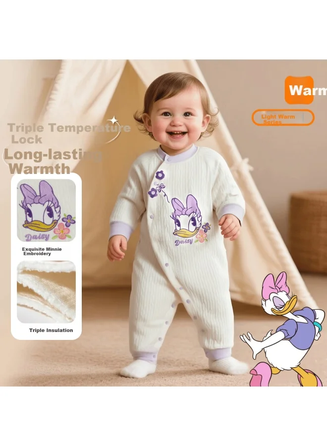 Premium Newborn Three-Layer Cotton Jumpsuit Winter Warmth (White, 66cm) pa0do