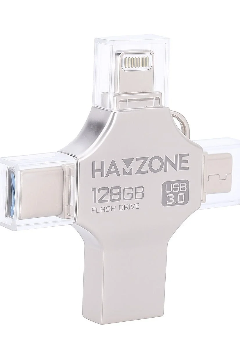 Hamzone 4-in-1 OTG USB Flash Drive, High-Speed USB 3.0 Memory Stick for Data Transfer, Multi-Port Connector for Smartphones, Tablets, and Laptops (128GB) z3n3z