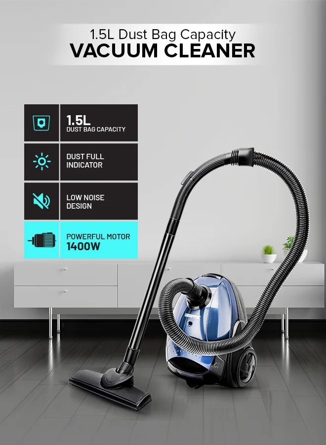 Geepas Vacuum Cleaner 1400W High Suction Portable Home Appliance with 1.5L Dust Capacity (Blue, 1.5 L) d3u5v