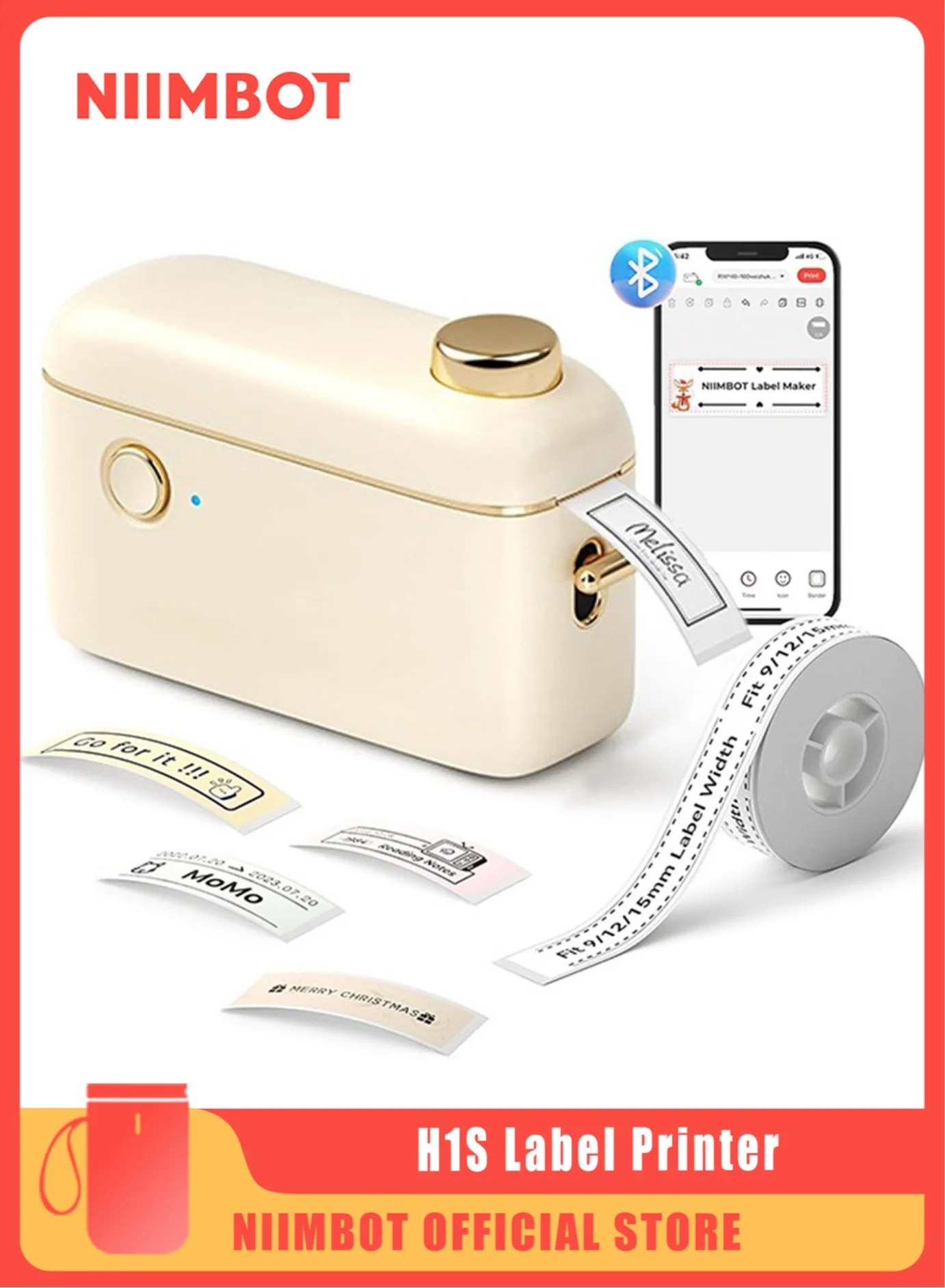 H1S Portable Thermal Label Maker Bluetooth Wireless Printer for Home and Office Organization (White, 15mm x 7.5m) f154y