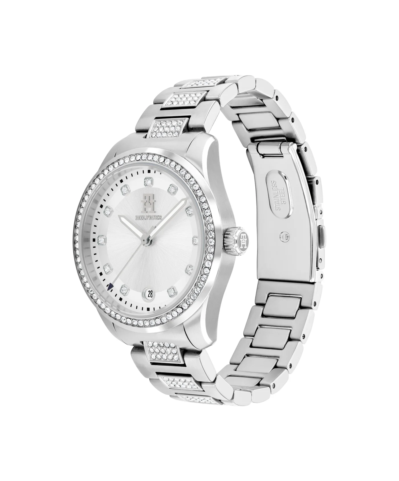 Premium Round Analog Calendar Watch with Stainless Steel and Crystal Accents (For Women) ou0wn