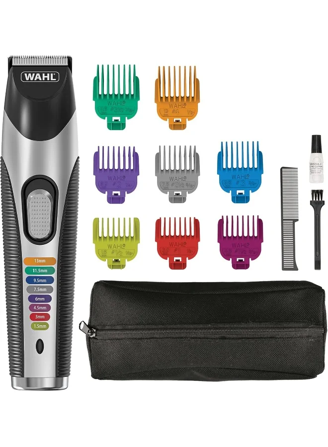 Professional Beard Trimmer with 8 Colour-Coded Combs and Precision Ground Blades (Silver, Cordless) 1vp88
