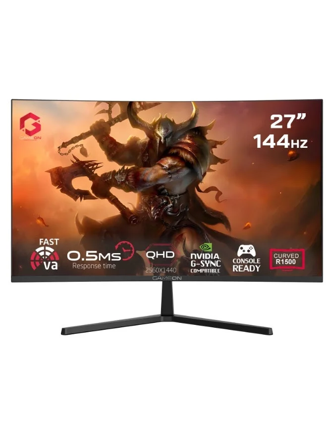 Premium 27 Inch Curved Gaming Monitor QHD 144Hz VA Panel with HDR10 and Built-in Speakers (Black, 27 Inch) 3mp7z