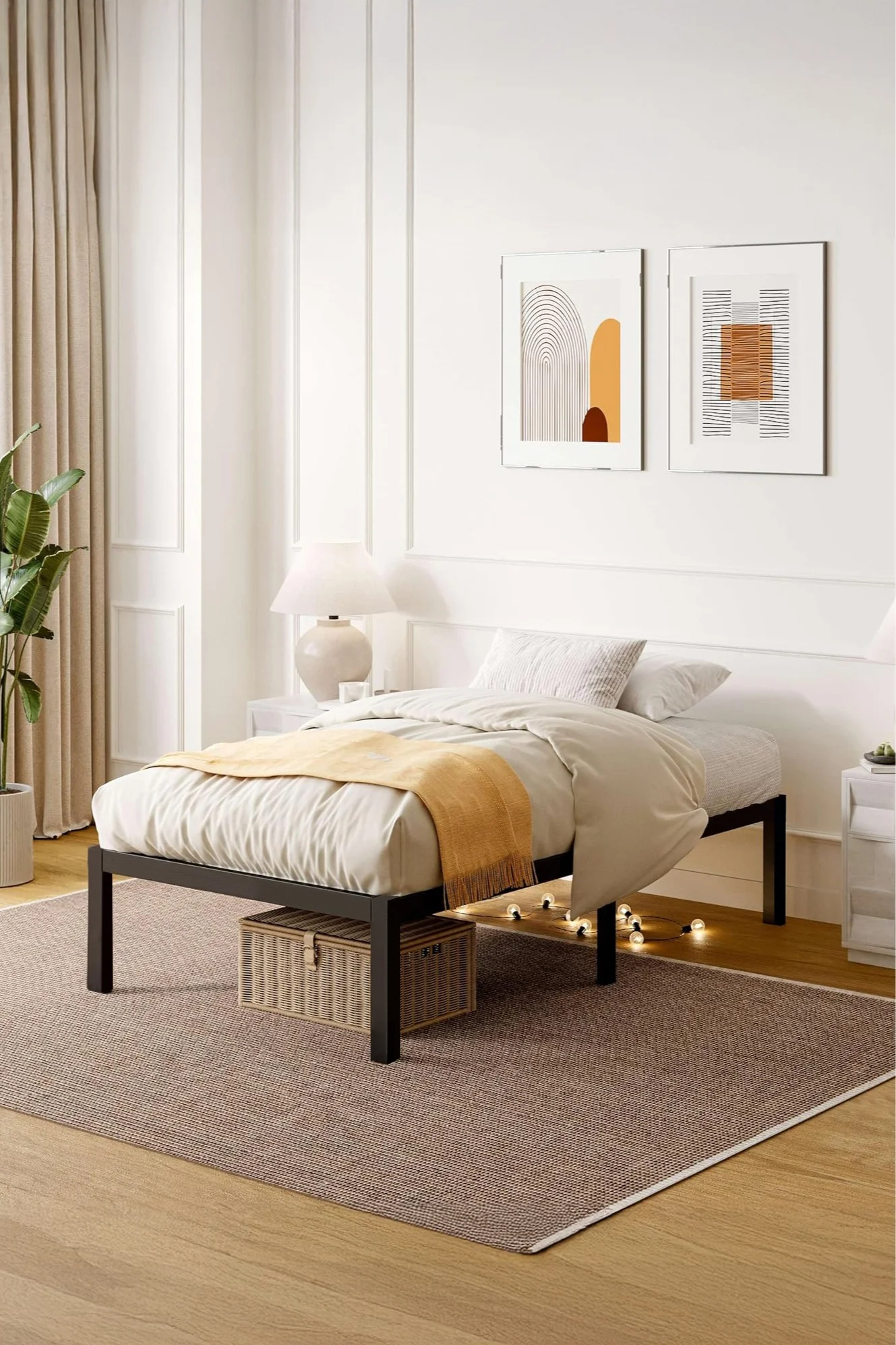 Yanara Metal Platform Twin Bed Frame, Heavy Duty Steel Slat Support, Under Bed Storage, 35cm Height (90x190cm) 288ig