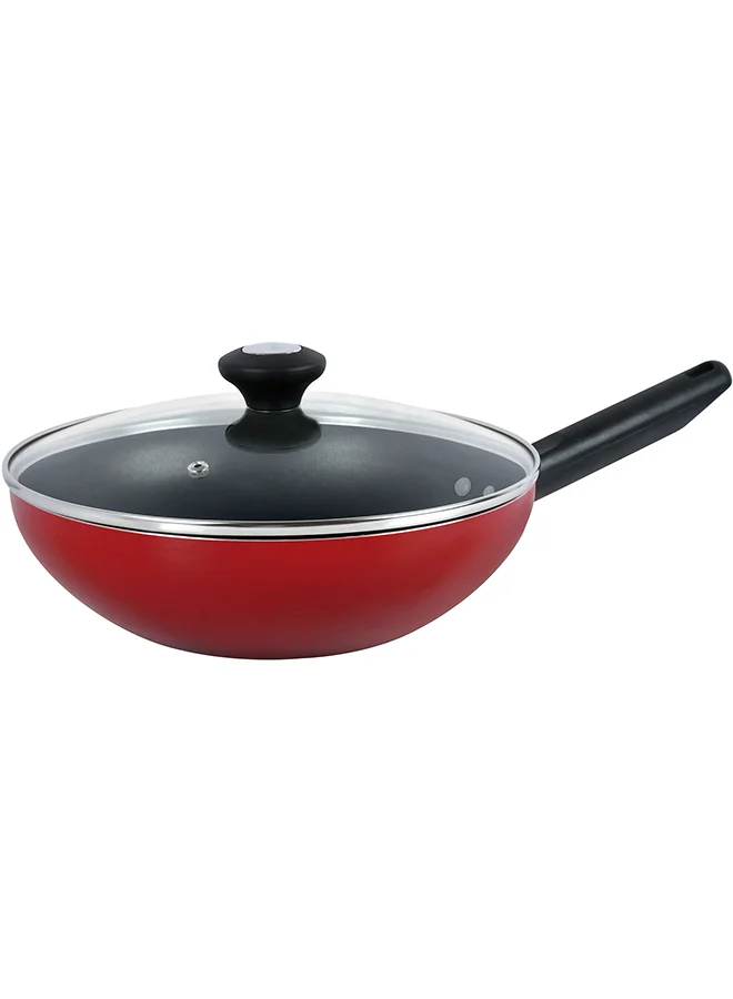 Prestige Classique Covered Wok with Glass Lid (Red, Stainless Steel, 30 cm) c70qn