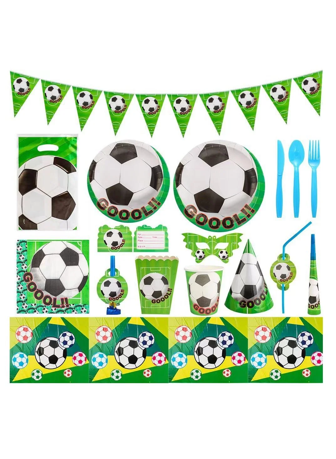 MIXDE Soccer Theme Party Supplies Set for 10 Guests (Premium Paper Tableware Decorations for Kids Sports Birthday Parties) 5avvn