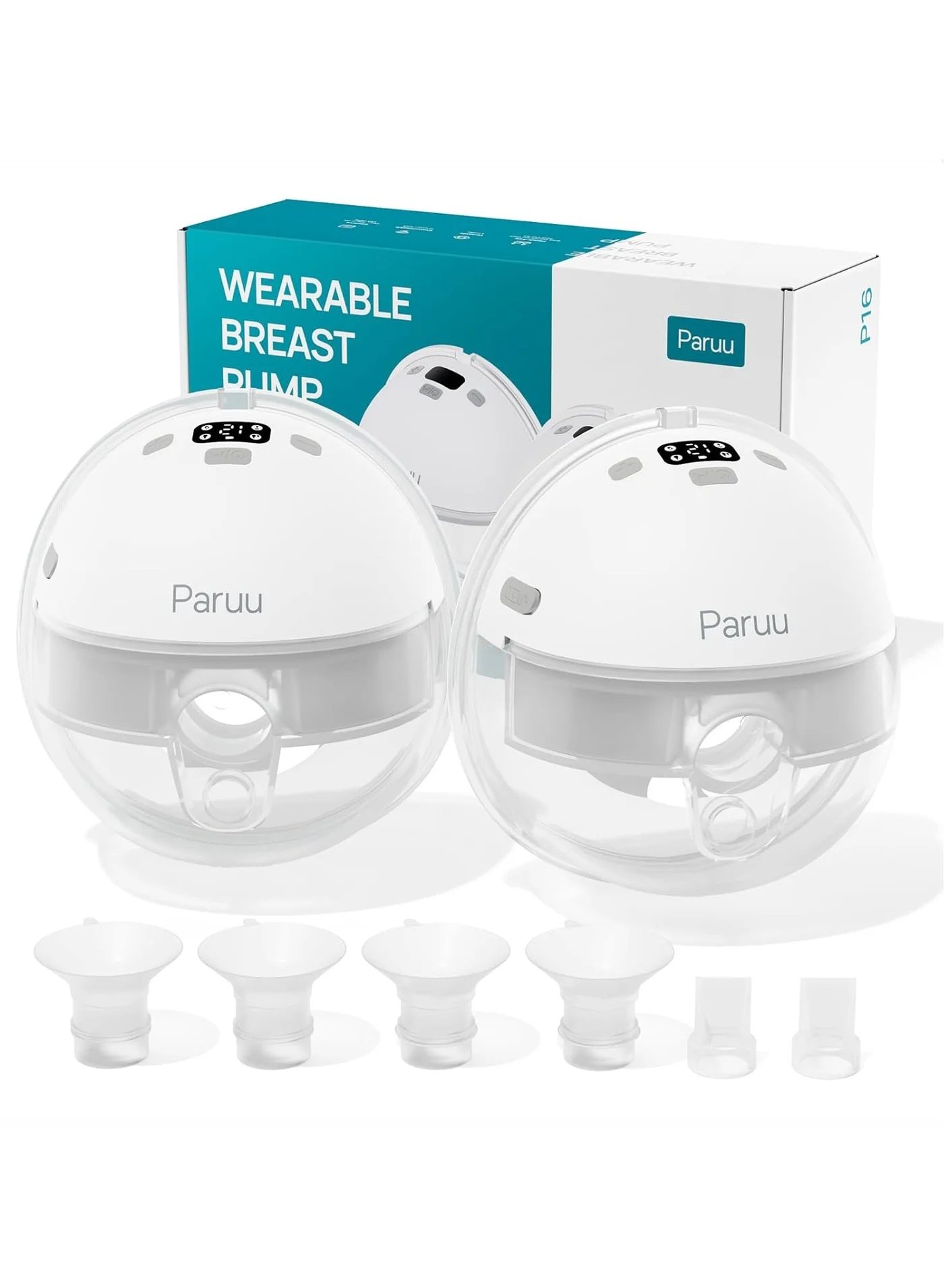 Paruu P16 Hands-Free Wearable Electric Breast Pump, Portable Silent Design with 4 Modes and 12 Levels (2 Pack) npyj5
