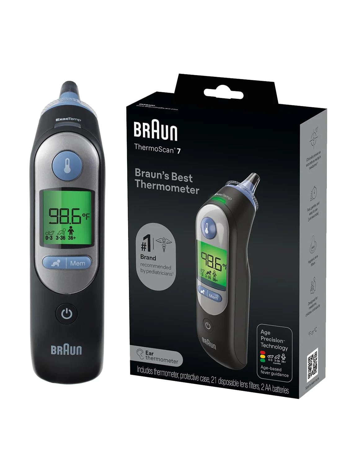 Premium Digital Ear Thermometer with Age Precision Technology (Black, 1 Piece) dstdw