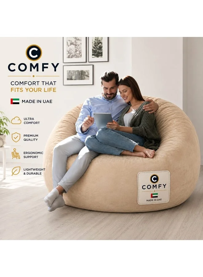Premium Velvet Bean Bag Chair for Adults - Ergonomic Lounge Seating (Beige, Large) i21ej