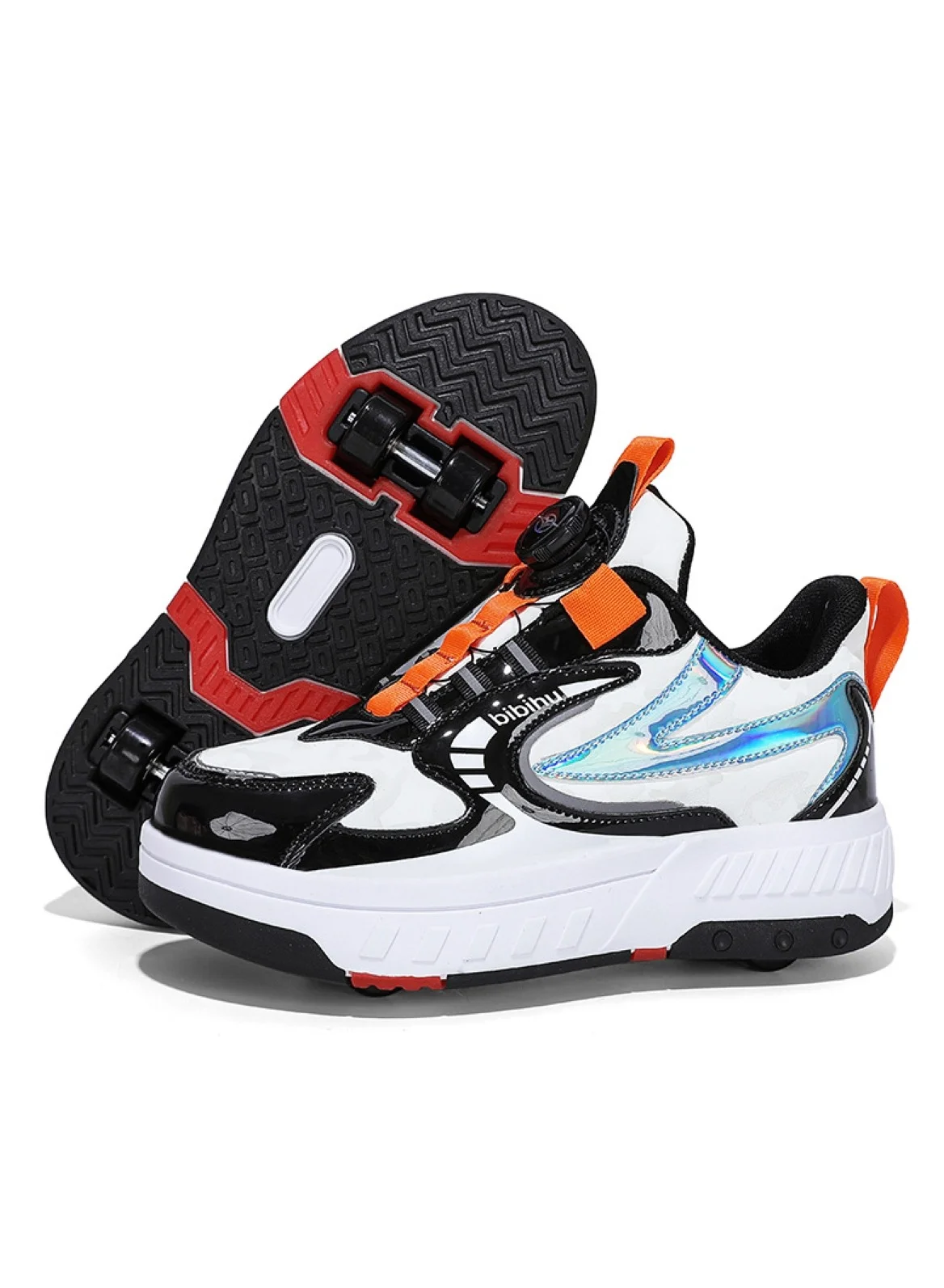 Huitich Four-Wheel Roller Skate Shoes Unisex Hidden Wheel Sneakers (White/Black/Orange, 22 cm) vpz5z