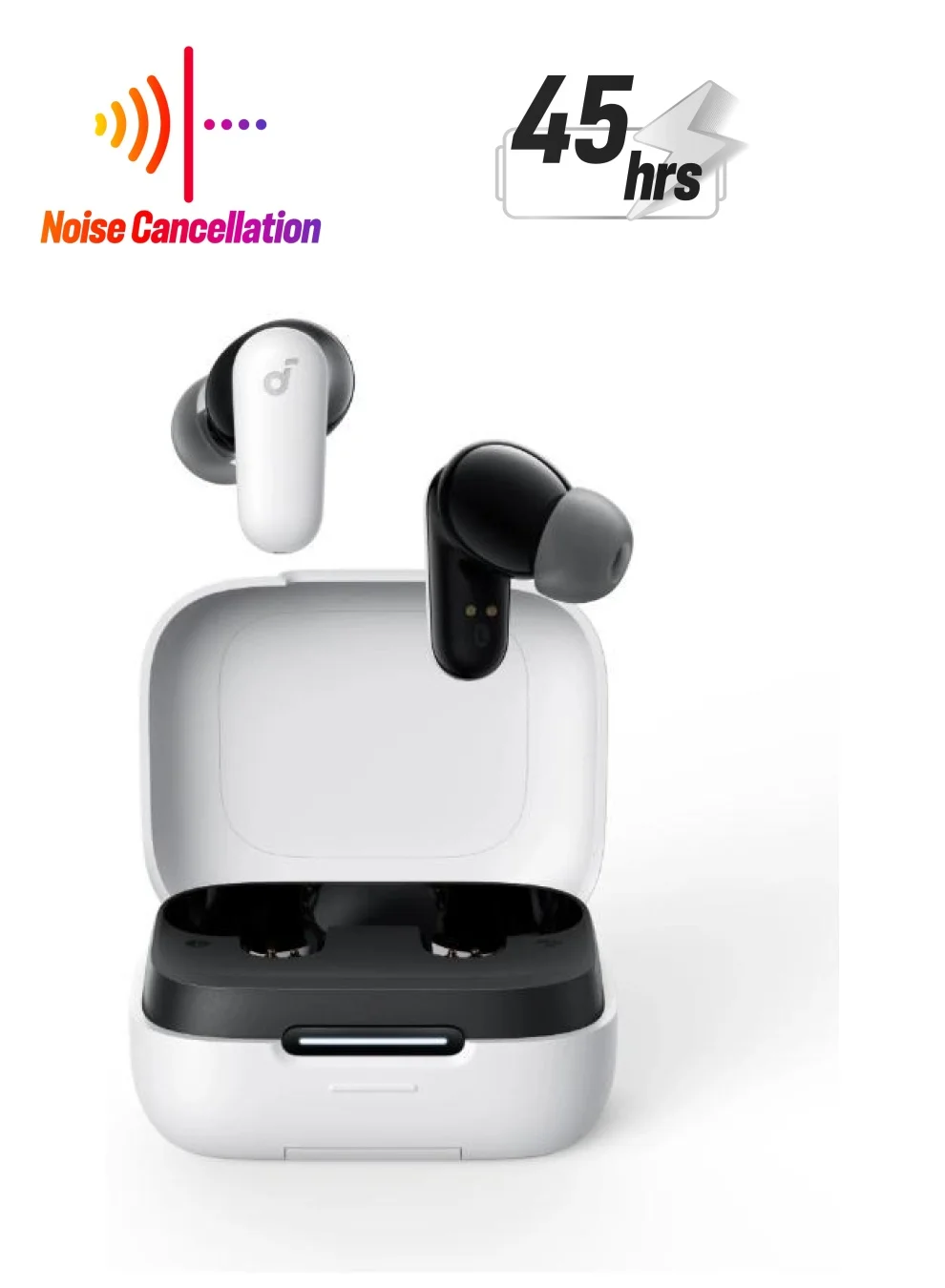 Premium Wireless Noise Cancelling Earbuds with Charging Case and Phone Stand, Bluetooth 5.4, IP54 Water-Resistant, Powerful Bass (White) k9hqm