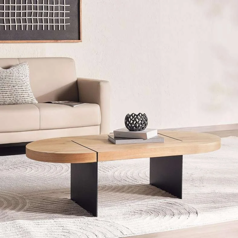 Pan Home Pulse Coffee Table Modern Minimalist Living Room Furniture (Natural & Black, 120 cm) gqfkq
