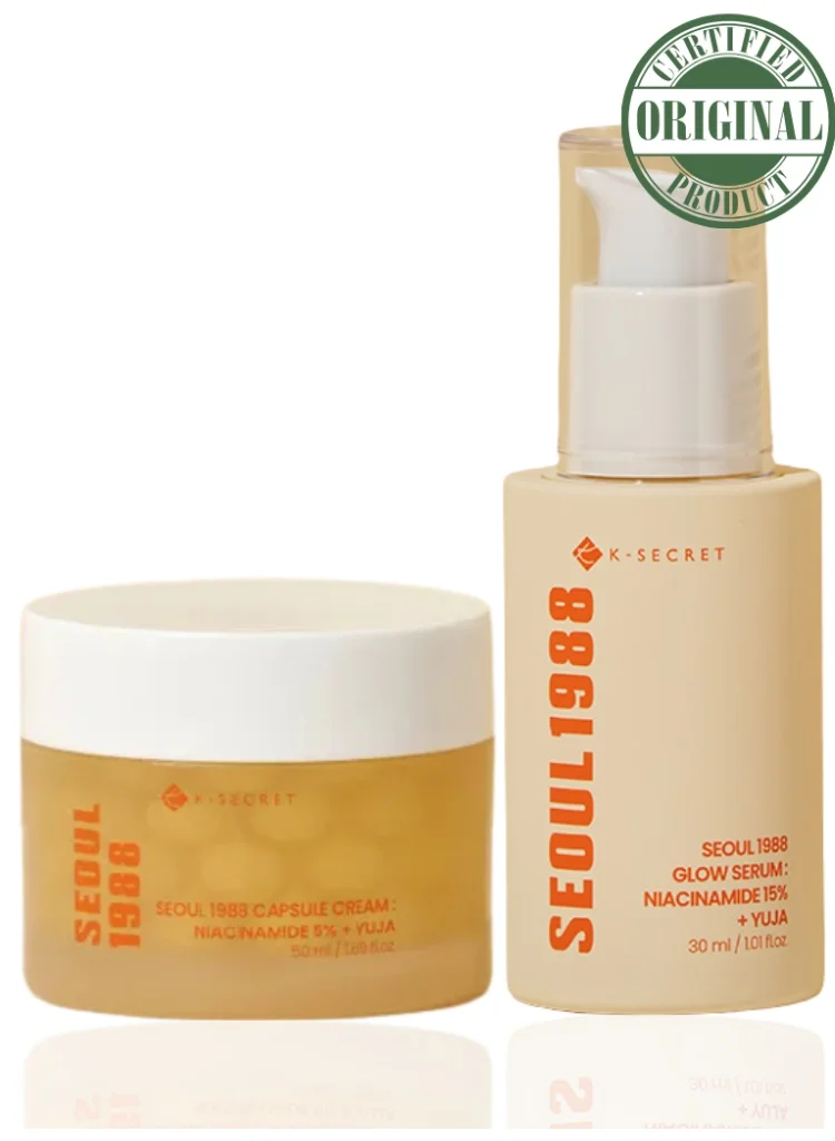 K-Secret Seoul 1988 Brightening Duo Set with Niacinamide and Yuja Extract for Radiant Complexion (30 mL Serum and 50 mL Cream) ty6xa