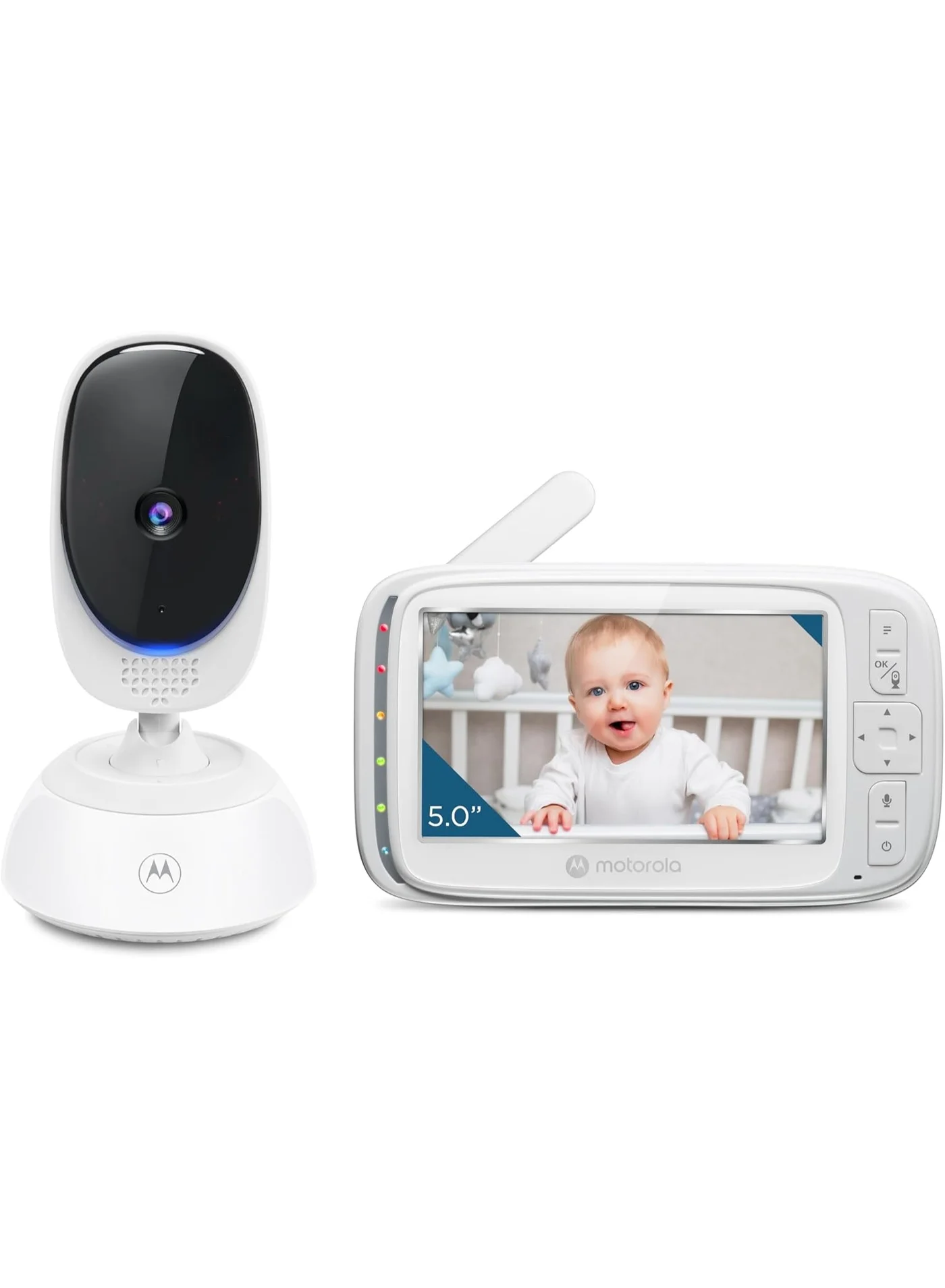 Premium Video Baby Monitor with 5-inch Color Screen, Night Vision, Two-Way Audio, Remote Pan and Digital Tilt (White, 12.7 cm) yro9p