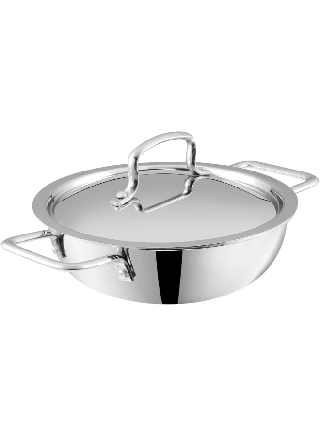VINOD Triply Stainless Steel Extra Deep Kadai with Lid, Heavy Bottom Induction Cookware for Healthy Cooking (Silver, 1.8 L, 20 cm) hql96