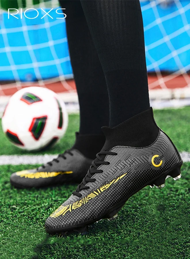 RIOXS Professional Football Cleats High Top Turf Soccer Shoes for Men and Teens (Black, 42) faxbu