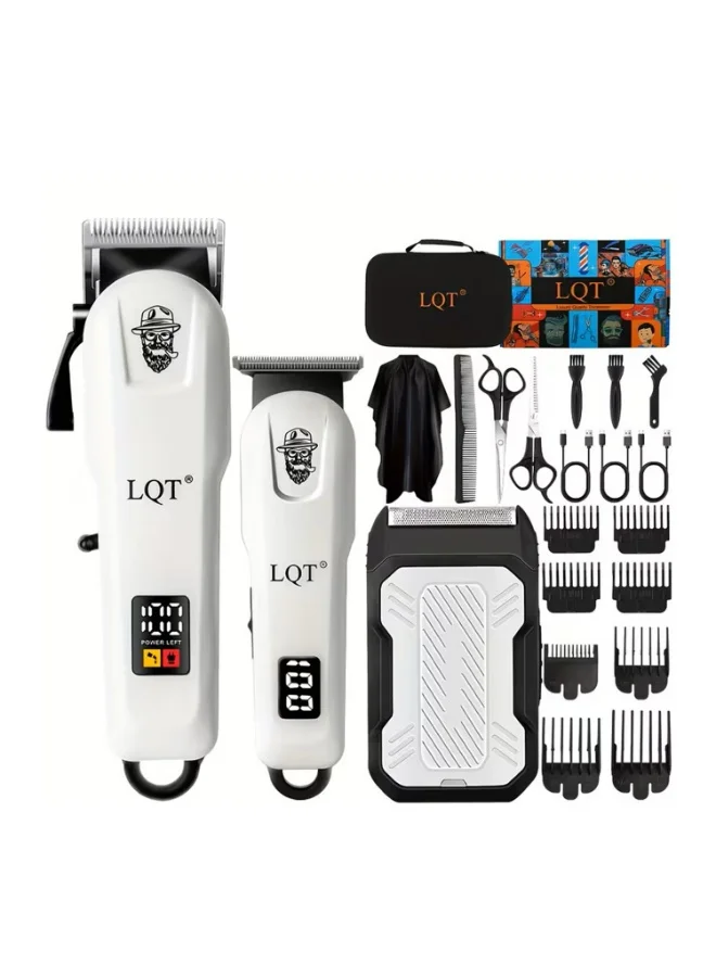 LQT 3-in-1 Cordless Hair Clipper Grooming Kit for Men, Professional Electric Trimmer & Foil Shaver Set with LED Display (1 Set) yxfl2