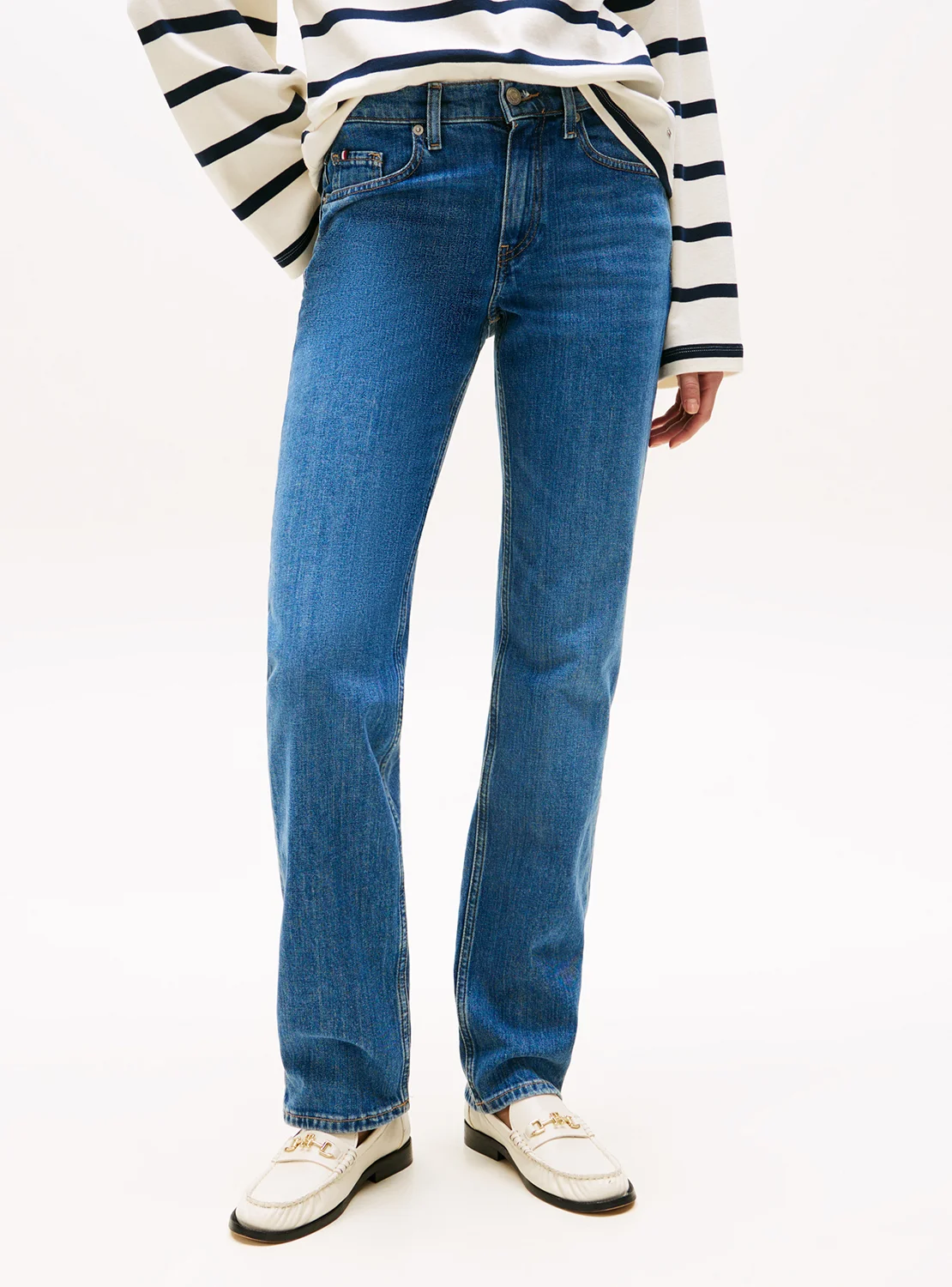 Premium Mid Rise Classic Straight Jeans Comfortable Everyday Denim Fit for Women (Blue, 30 inch) iz7zk