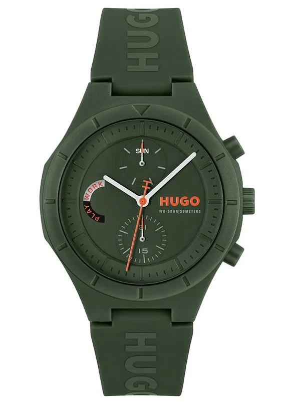 Premium Round Analog Men's Watch with Green Case and Silicone Strap (One Size) eqc5j