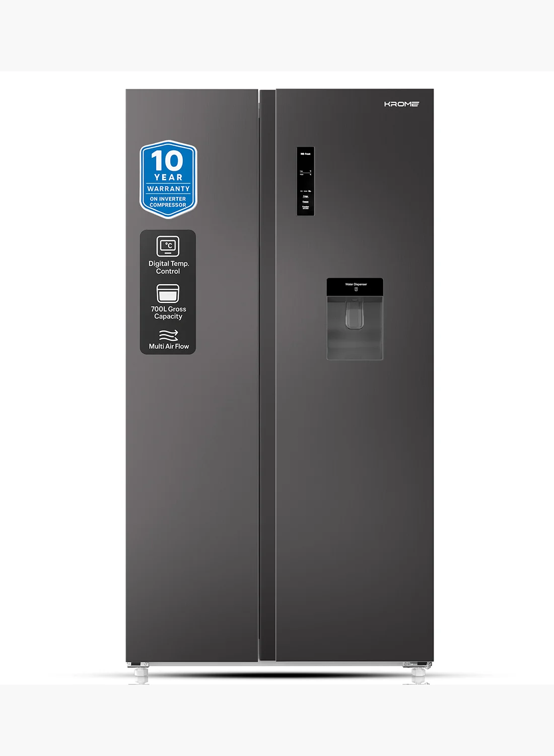 Krome Side By Side Refrigerator with Water Dispenser and Inverter Compressor (Stainless Steel, 700 L) wcrxl