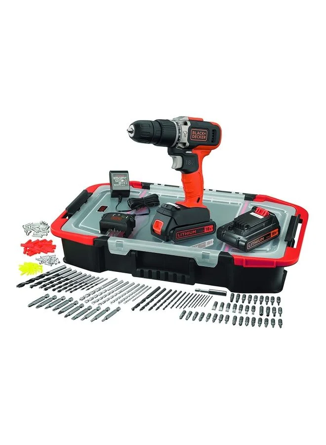 18V Cordless Hammer Drill Power Tool Set with 160 Piece Accessory Kit and 2 Batteries (Orange, 1.5Ah) zwjdo