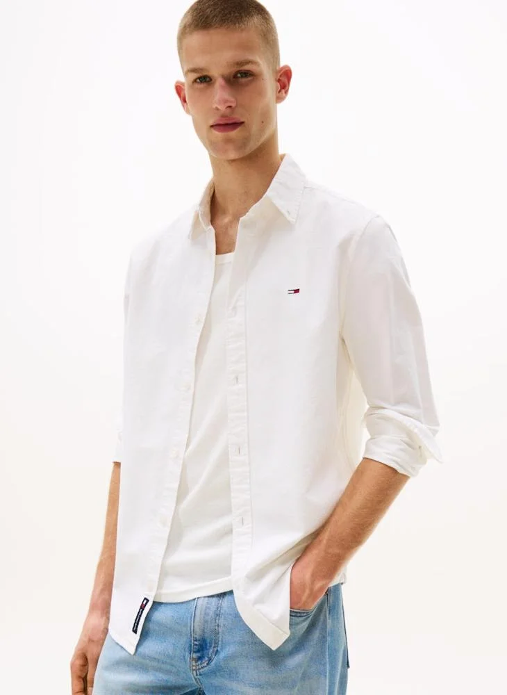 Premium Oxford Shirt Regular Fit Flag Embroidery For Men (White, Large) lw4rj