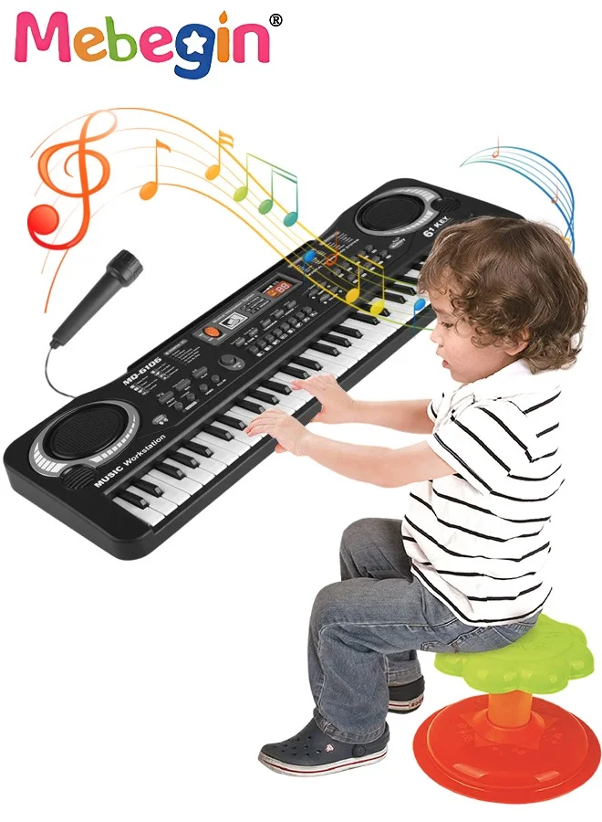 MEBEGIN 61-Key Electronic Piano Keyboard with Microphone Portable Educational Musical Instrument Toy for Kids (Multifunction, 8 Sounds) 2xnyo