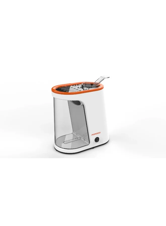 Porodo Hot Air Popcorn Maker Machine (1200W, Oil-Free, 60g Capacity, White & Orange) qen0q