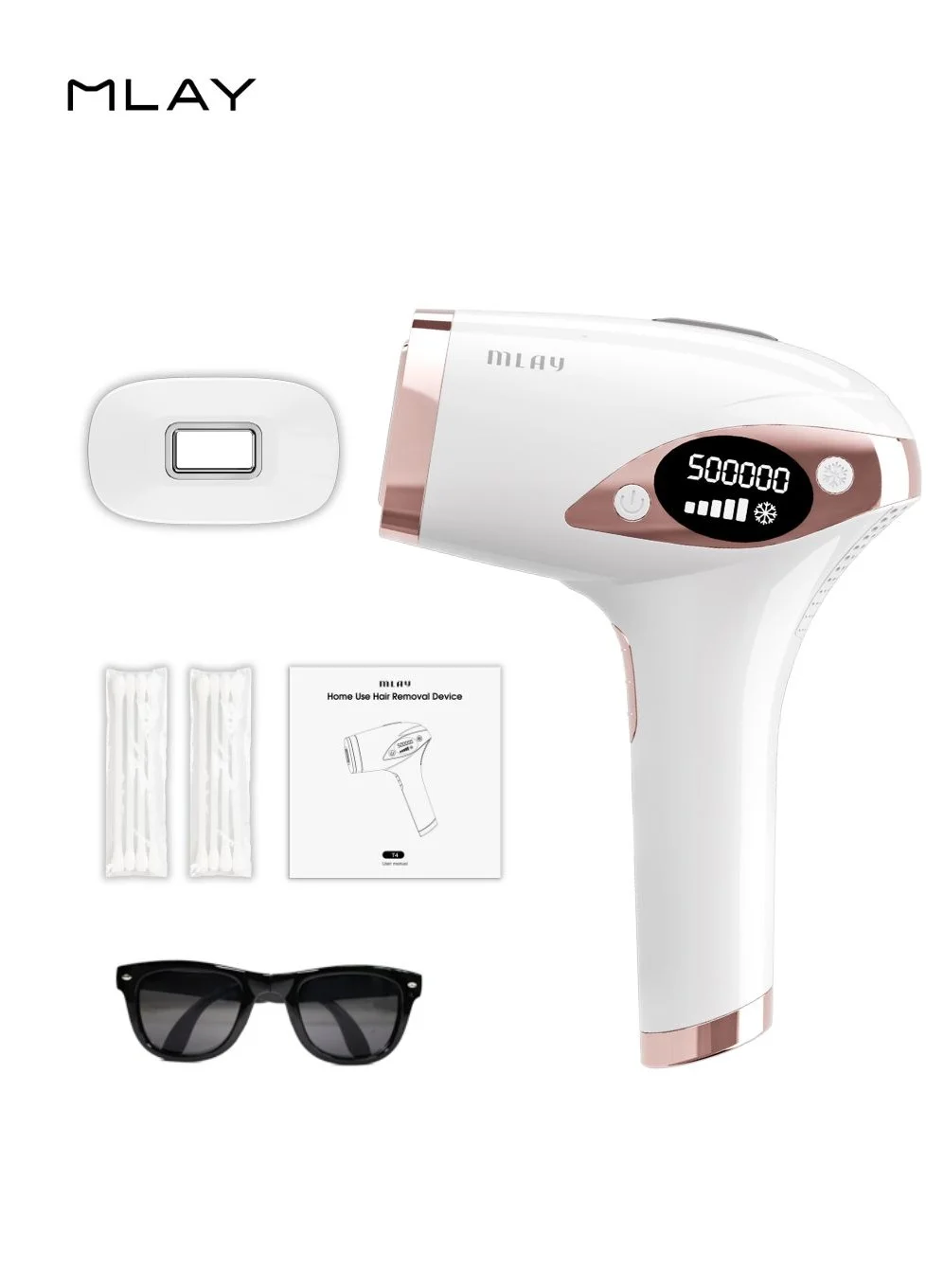 MLAY T4 Ice Cooling IPL Hair Removal Device (500,000 Flashes, 5 Energy Levels, For Full Body) qaolf