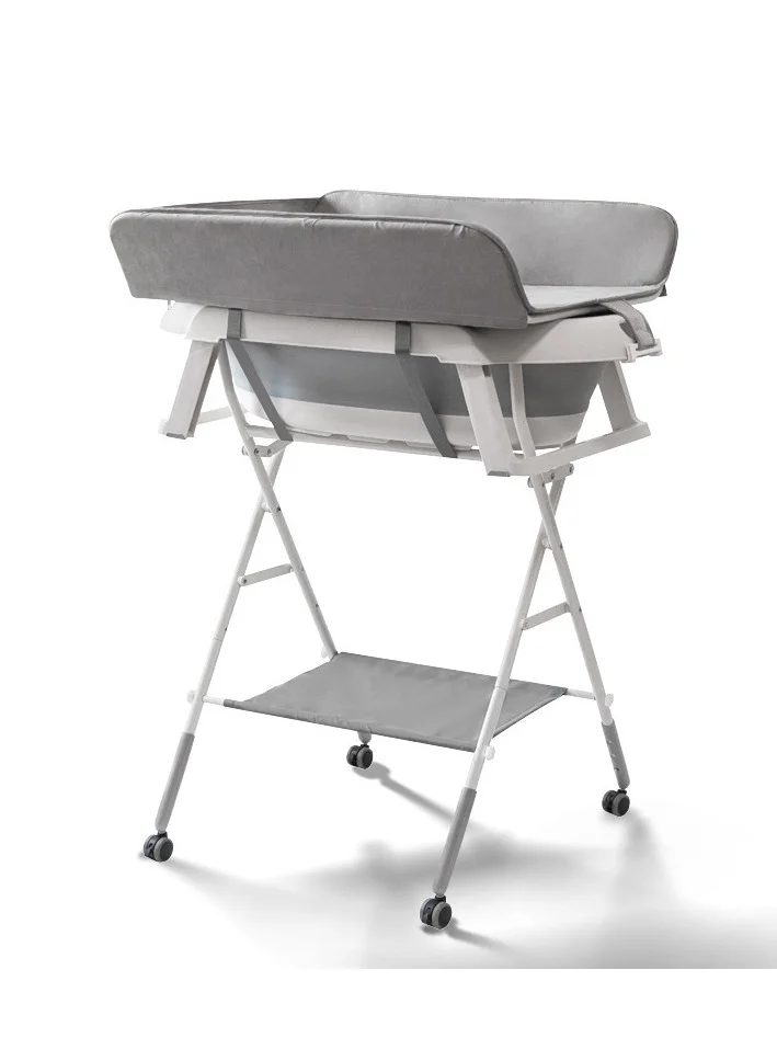 XiuWoo 2-in-1 Baby Changing Table with Bathtub, Foldable Diaper Station with Wheels, Adjustable Height Nursery Organizer for Newborns zjumf