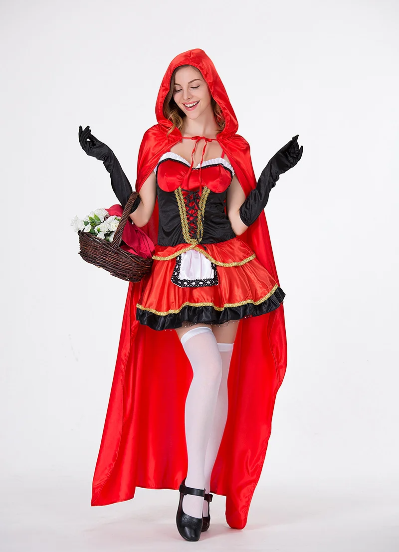 Loquat Little Red Riding Hood Princess Costume Premium Fairy Tale Cosplay Outfit for Kids (Red) idu51