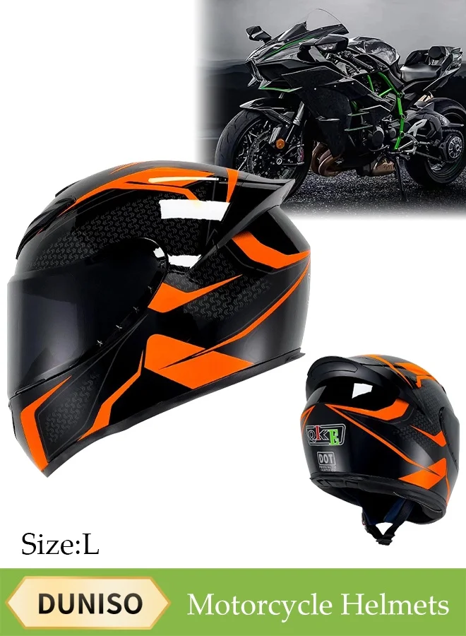 DUNISO Full Face Motorcycle Helmet Premium Lightweight Racing Gear with Black Lenses and Breathable Lining (Black, L) ekfau