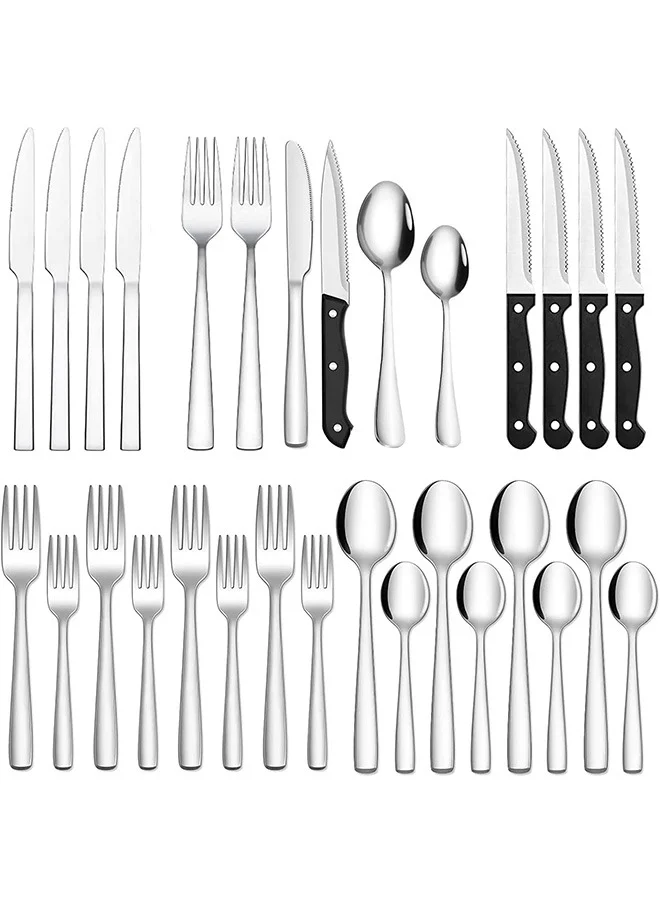 Garlo 24-Piece Stainless Steel Flatware Cutlery Set (Silver, 4-Person Service) Premium Kitchen Tableware for Home and Restaurant co413