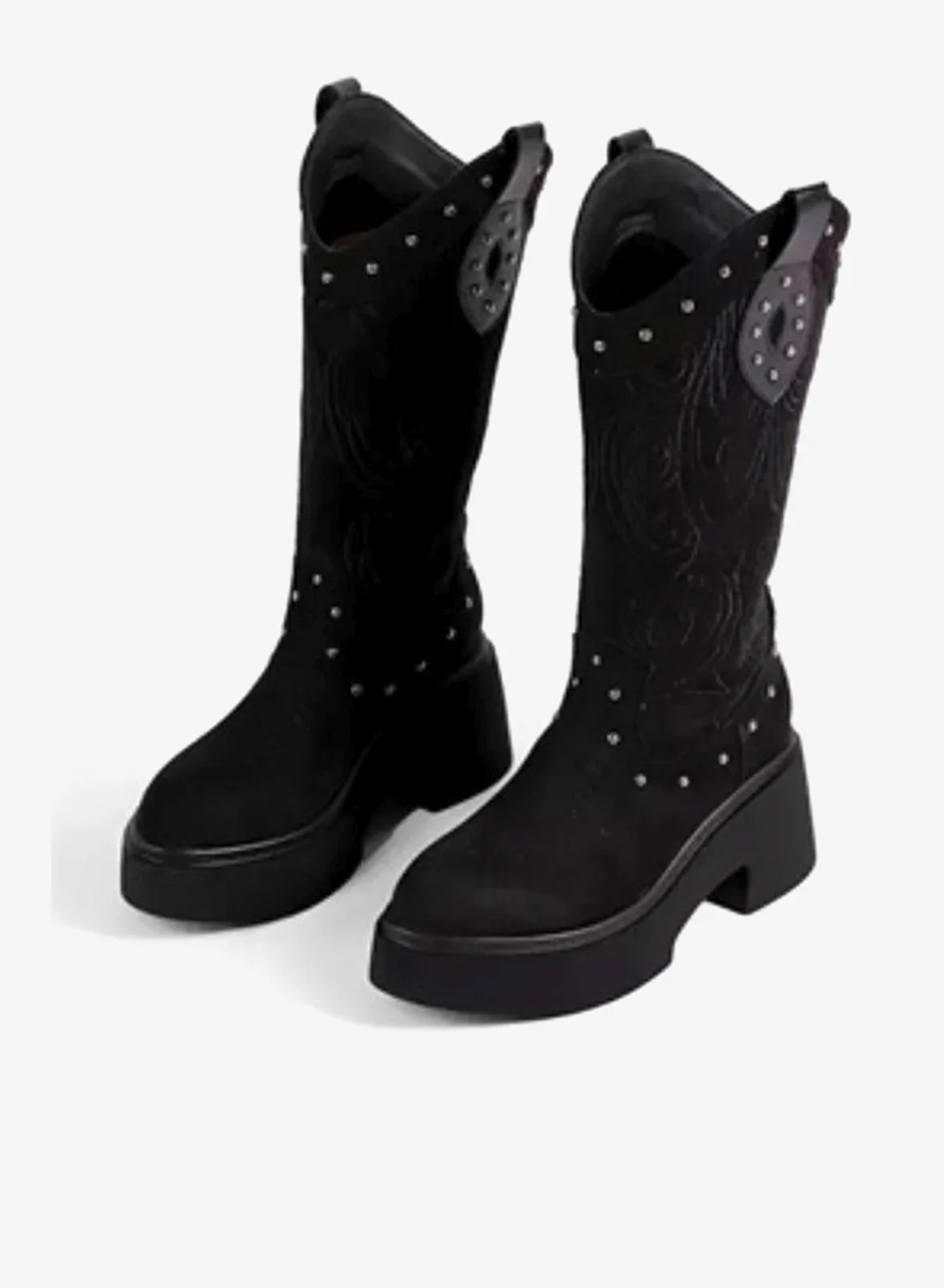 Ginger Block Heel Cowboy Boots Premium Faux Leather Western Style Footwear for Women (Black, 38 EU) ylsdh