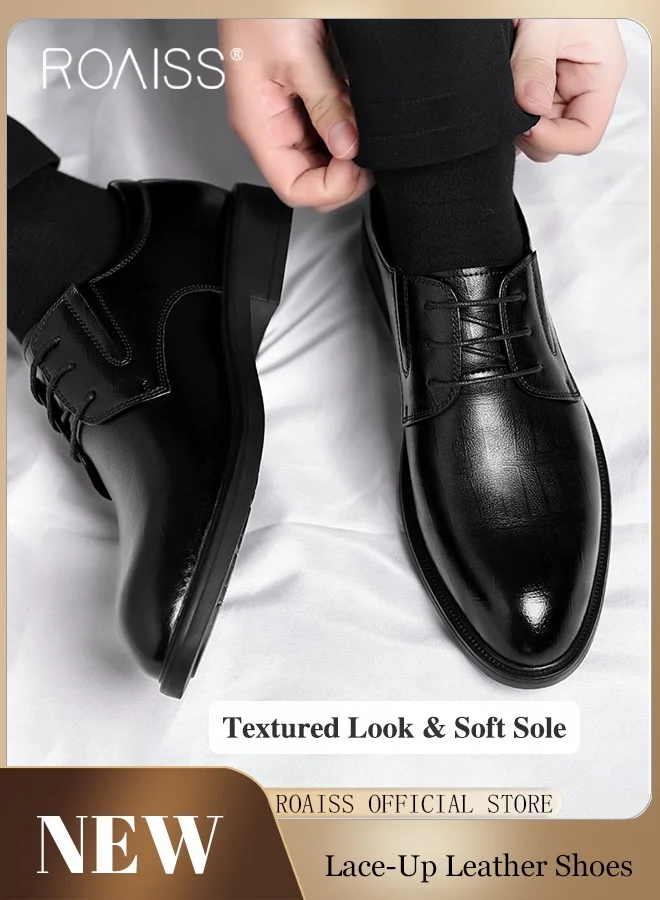 Roaiss Formal Business Leather Shoes for Men Height Increasing Professional Wedding Footwear (Black, 42) 753gl