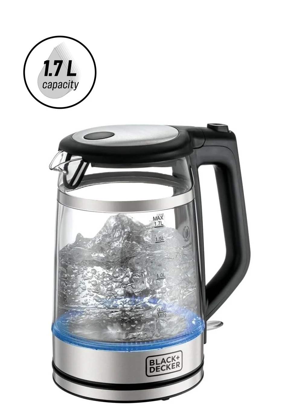 Premium Glass Electric Kettle with Blue LED Illumination and Stainless Steel Base (1.7 L, Silver) 0juhb