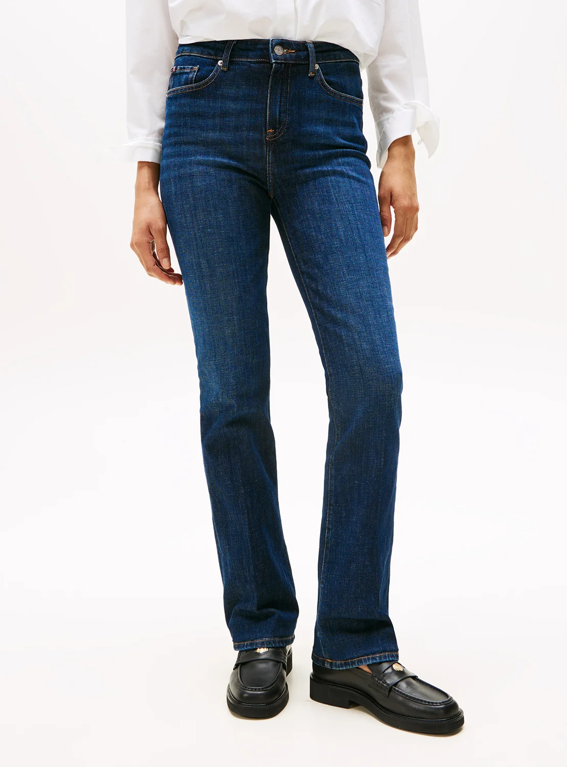 Premium Mid Rise Bootcut Jeans Classic Denim Trousers for Women (Blue, 30 Inch) l18c5