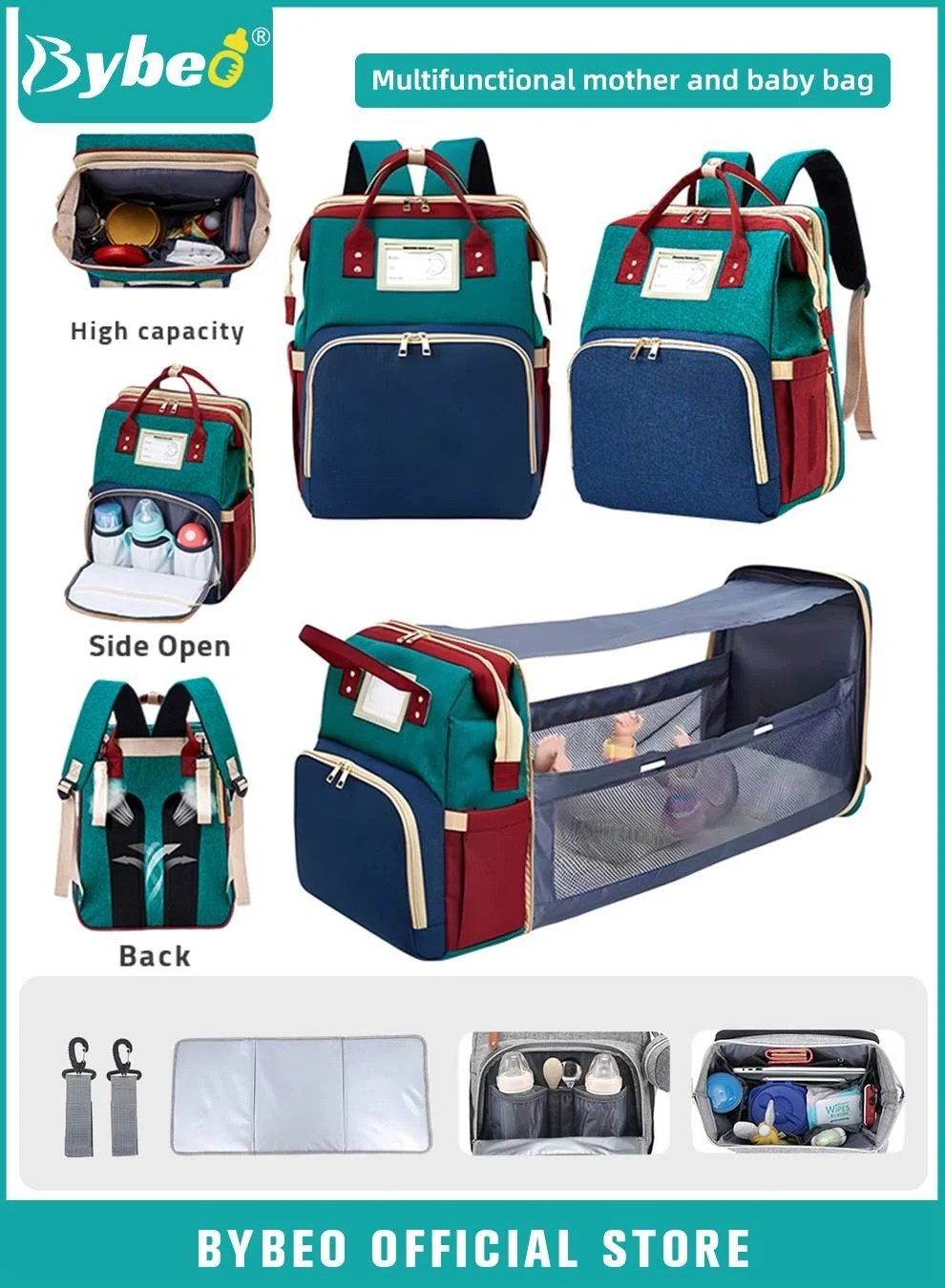 Bybeo Baby Diaper Bag Backpack with Changing Station, Large Capacity 900D Oxford Travel Organizer with USB Port (Grey, 40x30x20 cm) nhlpu