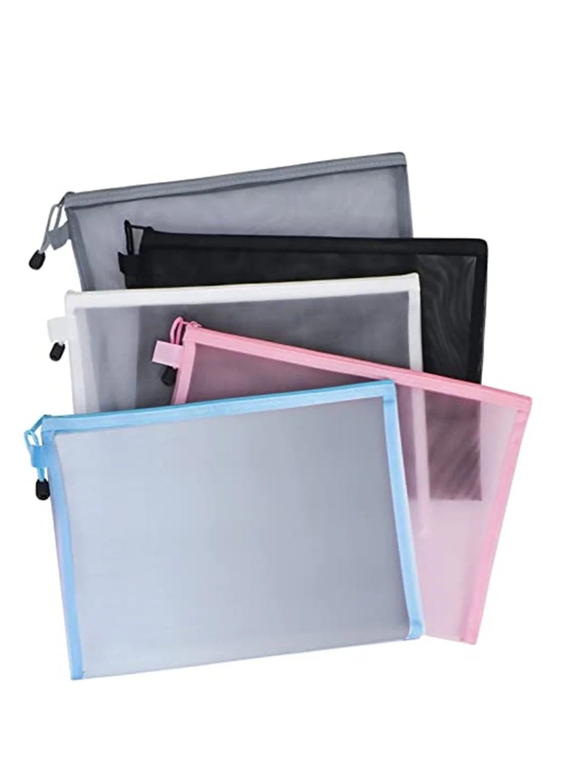 SOLARAE Mesh Zipper Pouch Document Bag (A4 Size, 5 Pack, Multi-Color) Premium Office and School Storage Organizer feth6
