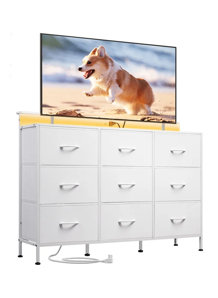NKX Nine-Drawer Storage Cabinet Premium Fabric Organizer Unit for Home Organization (White, 120 cm) x7vto