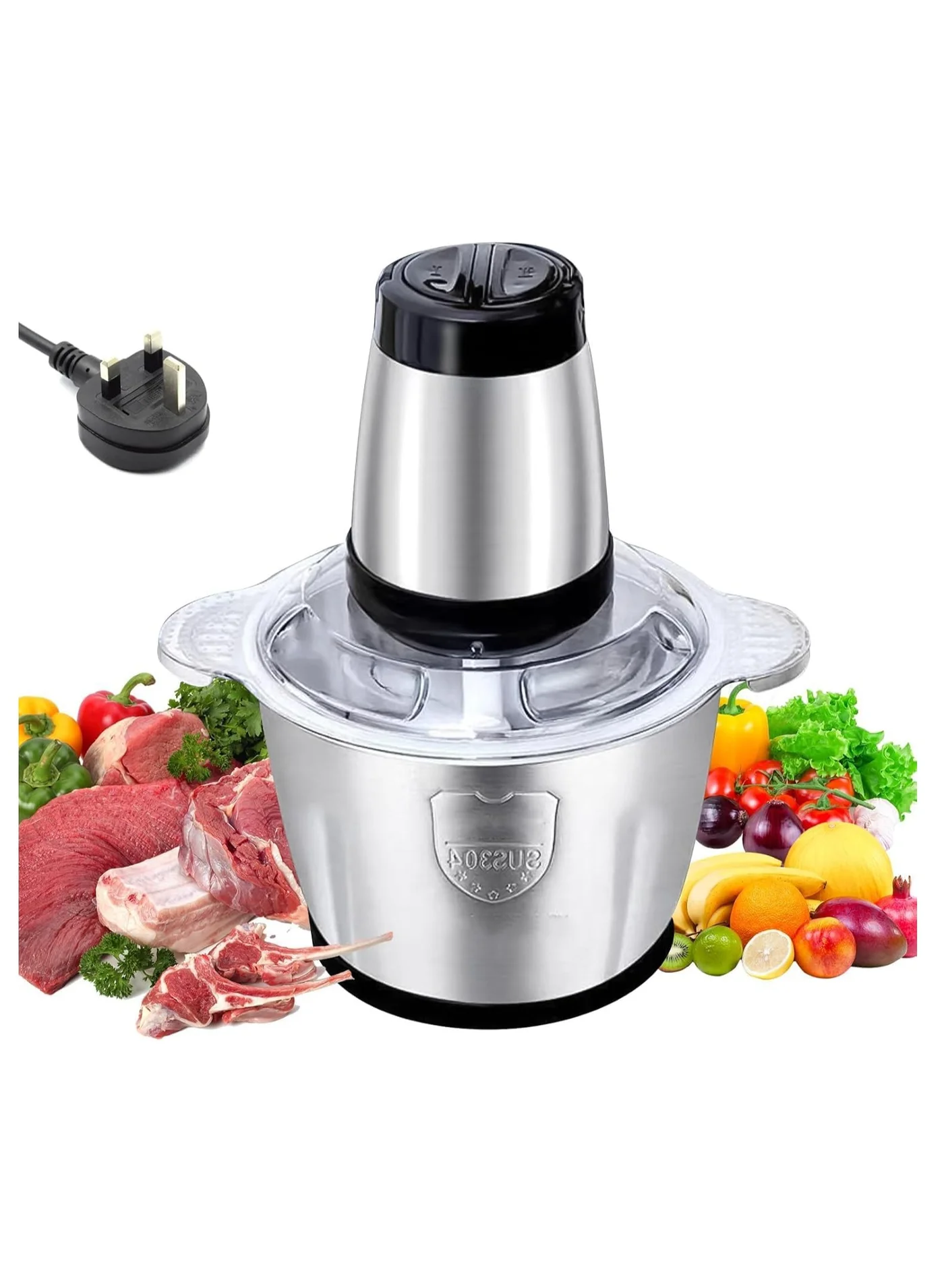 Aookay Electric Meat Grinder Food Chopper with Stainless Steel Bowl (2L, 350W, 2 Speed Modes) 1vsxu