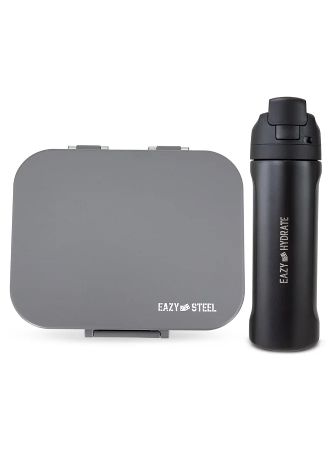 Eazy Kids Premium Stainless Steel Lunch Box and Water Bottle Set (Grey, 710 mL) yehwq