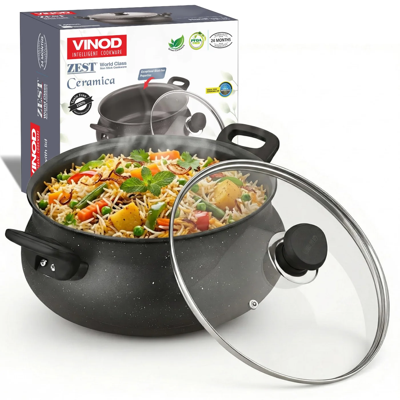Premium Nonstick Handi Pot with Lid - 6.5 Litres Heavy Bottom Ceramic Coated Cookware for Gas and Induction Stoves jsmip