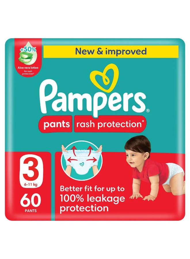 Premium Rash Protection Pants Diapers Size 3 (6-11 kg, 60 Count) gkyg0