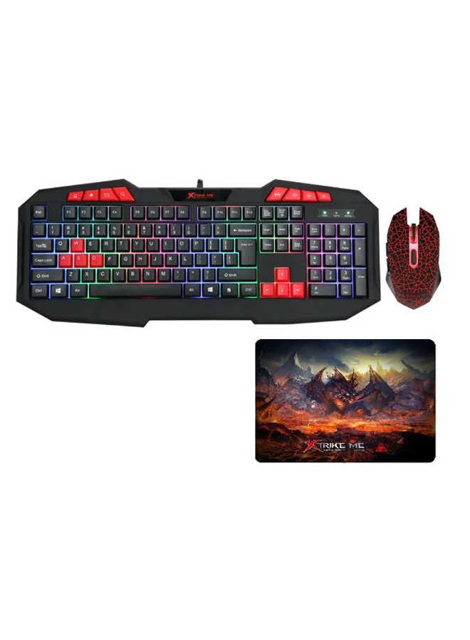 XTRIKE ME 3-In-1 Gaming Keyboard Mouse And Mousepad Set (Ergonomic, Wired, Black) qc8qb