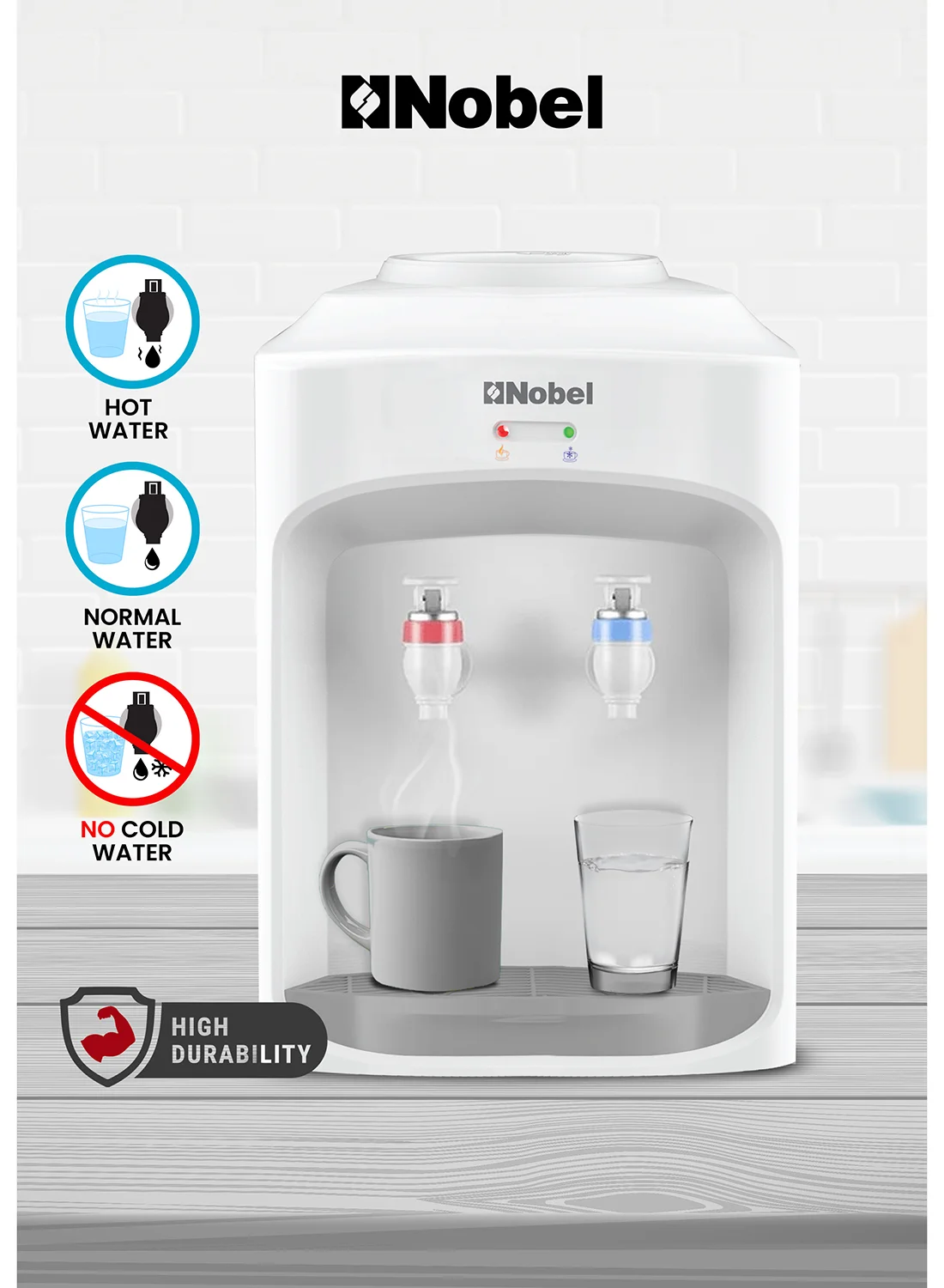 Nobel Table Top Water Dispenser with Hot and Normal Functions (White, 0.6L Hot Tank) dtyro