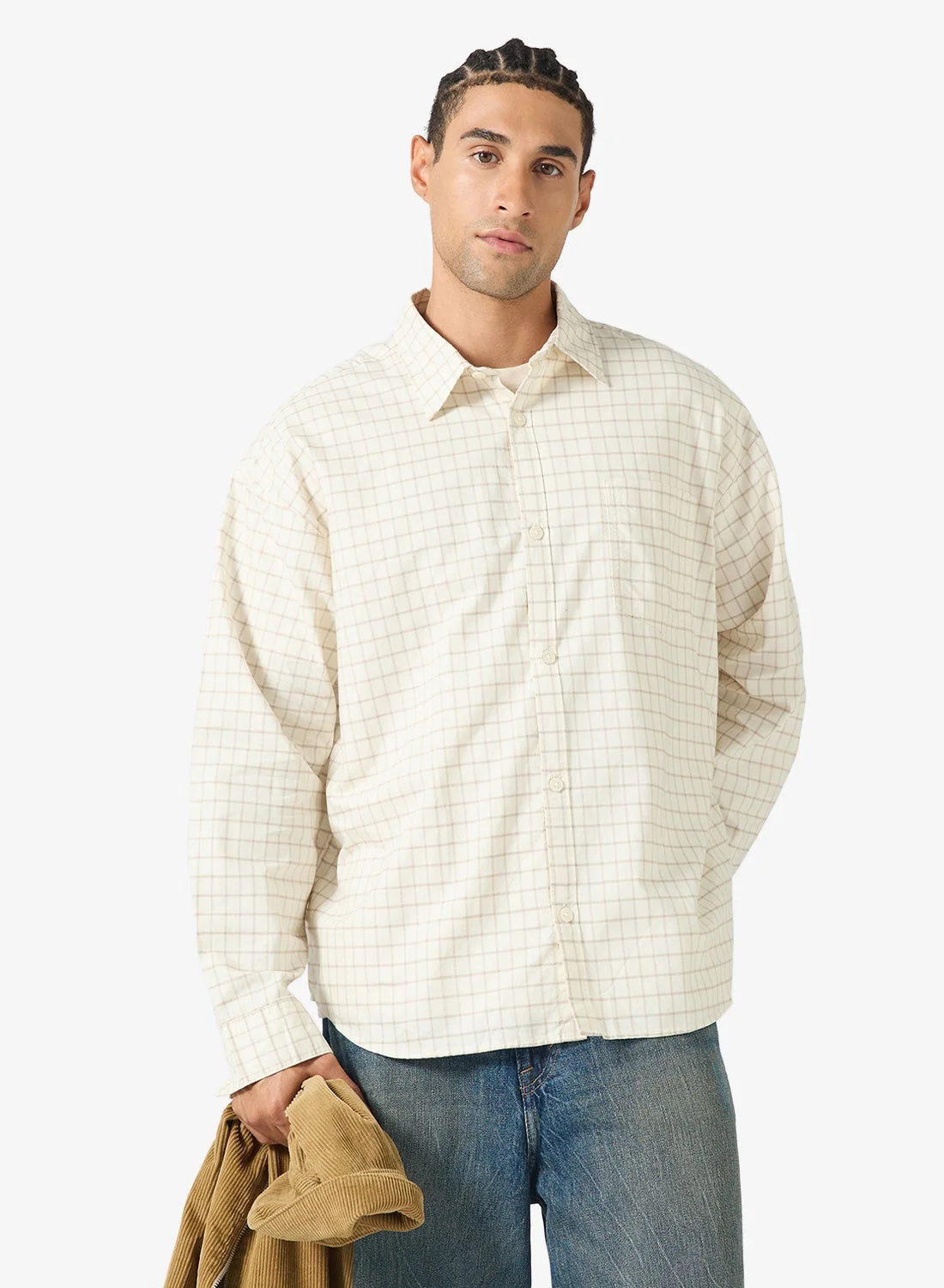 JACK & JONES Casual Oversize Shirt Premium Cotton Blend Relaxed Fit For Men (Large) gsrp0