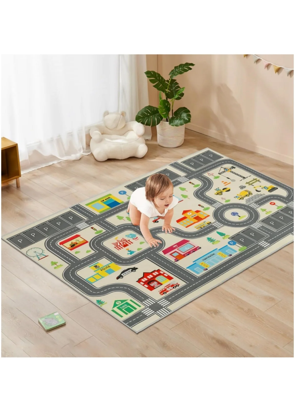 XICEN Large Educational Playmat City Road Traffic Rug Non-Slip Bedroom Decor Carpet for Kids (120cm x 180cm) iysyg