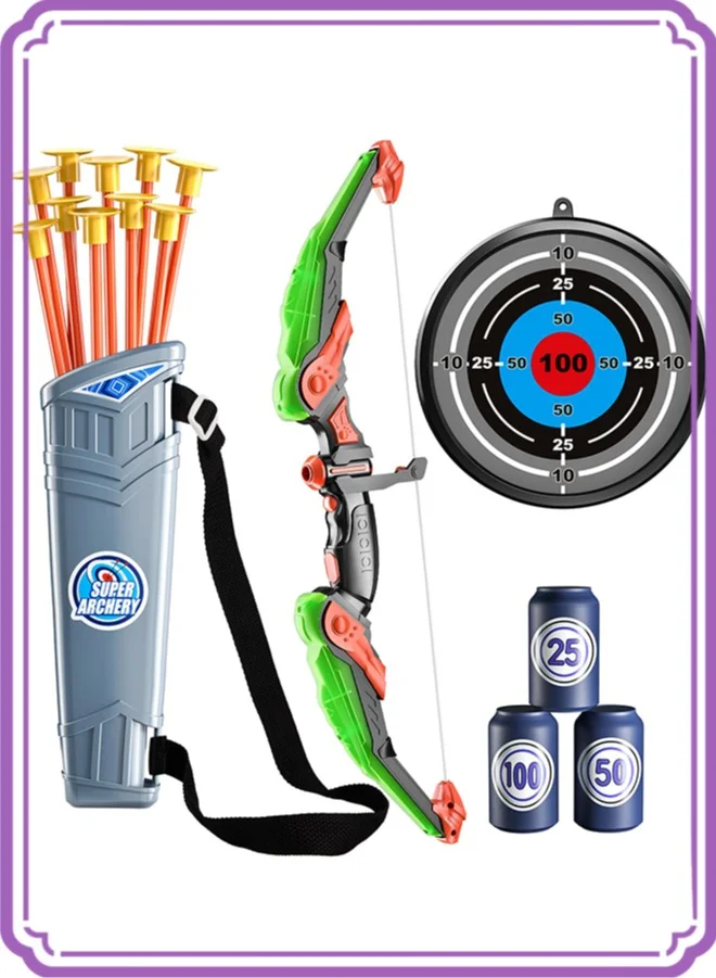 TEMI Kids Bow and Arrow Set with LED Light Up Archery Toy, 10 Suction Cup Arrows, Target and Quiver (Outdoor Activity Set for Boys and Girls) dckon